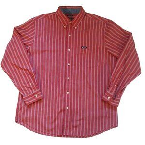 Chaps Men's XL Red & White Striped Long-Sleeve Button-Down Shirt Preppy Classic